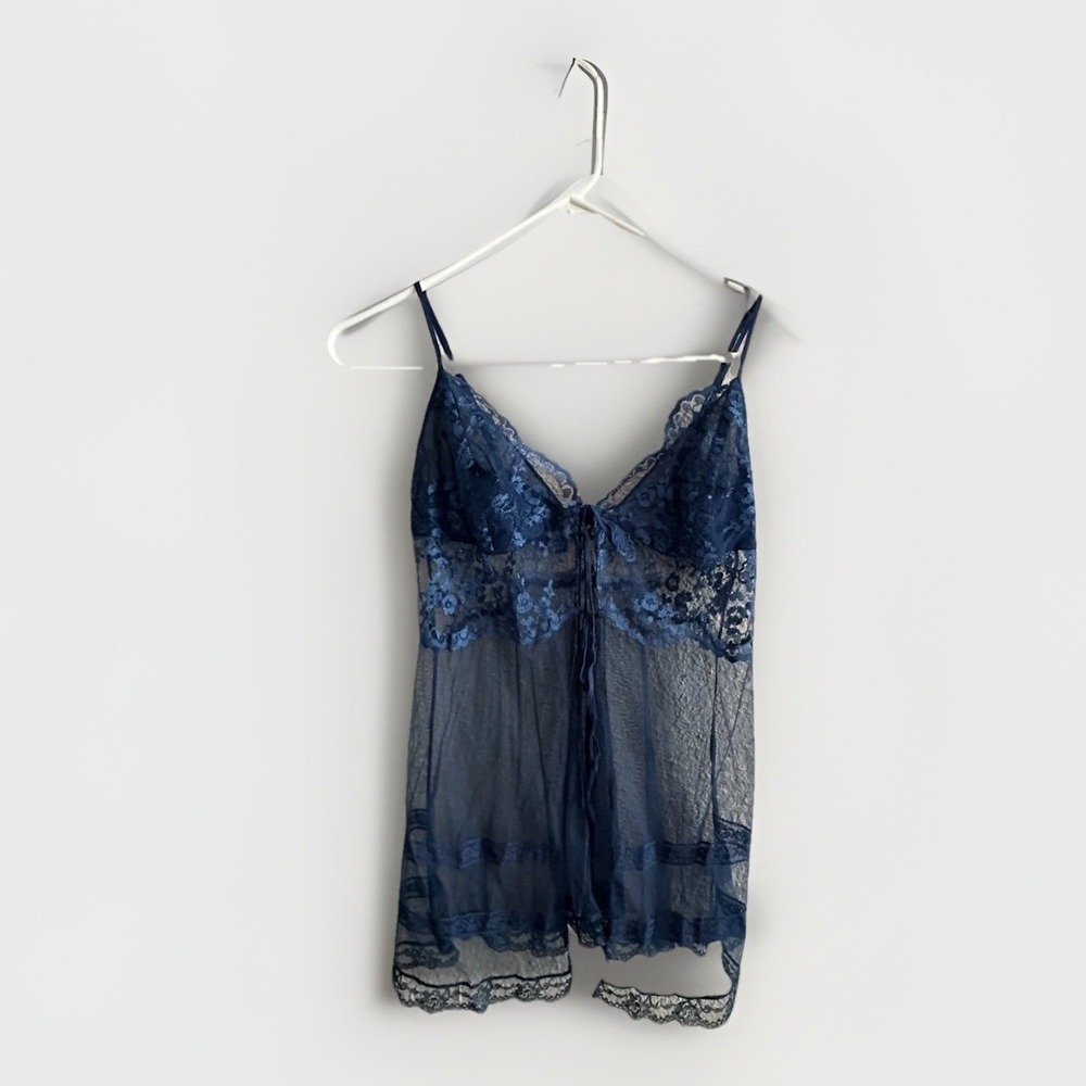 Victoria's Secret Y2K Sheer Lace Babydoll Top‎ Navy Coquette Whimsigoth Fairy S